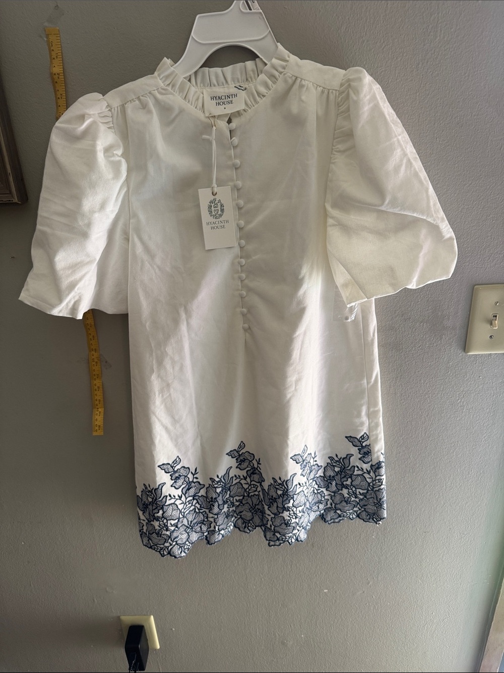 Hyacinth House White Mini Dress with Navy Floral Border